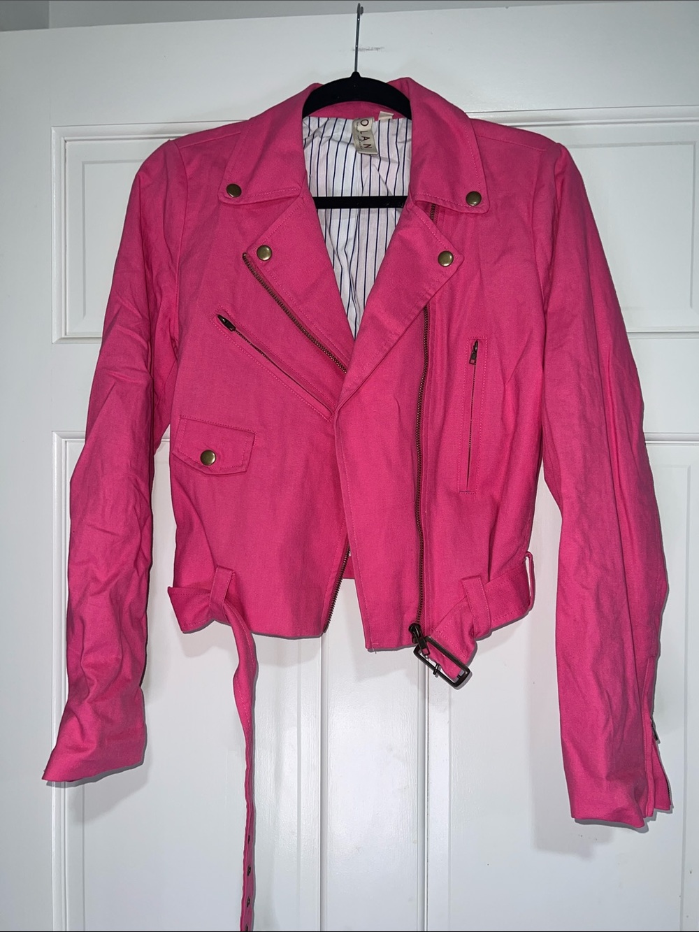 dolan Hot Pink Moto Leather Jacket with Belt